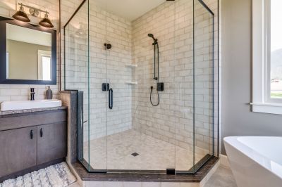 Spacious Shower with Glass Doors